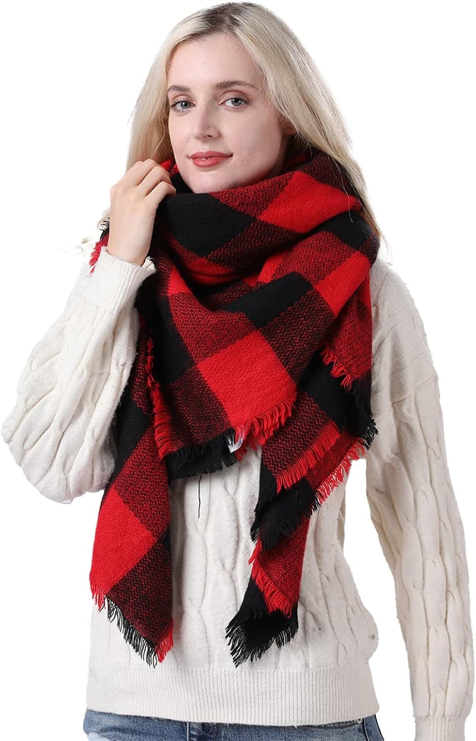 Stylish Oversized Women Plaid Blanket Warm Scarf for Fall Winter