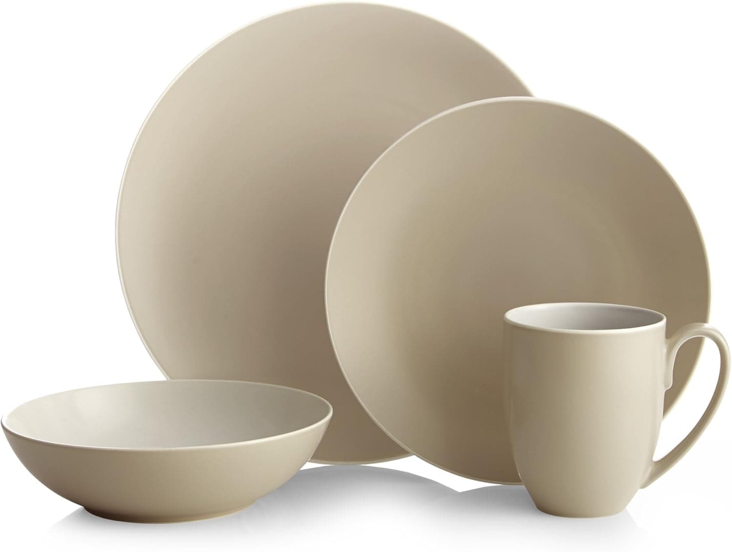 nambe POP 4-Piece Dinnerware Set | Place Setting for 1 | Stoneware Dishes | Includes Dinner Plate, Salad Plate, Coffee Mug, and Soup Bowl | Dishwasher and Microwave Safe | Sand Brown