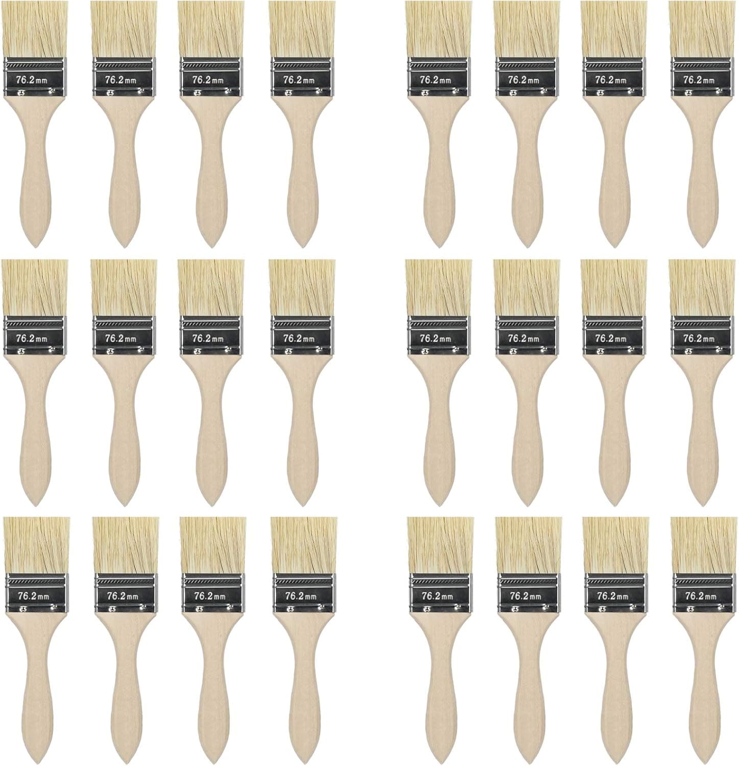 Chip Paint Brushes, 24 Pack 3" Reusable Flat Bristle Paint Brushes with Poplar Handle for Glues and Gesso in Painting, Varnishing, Trimming and Staining