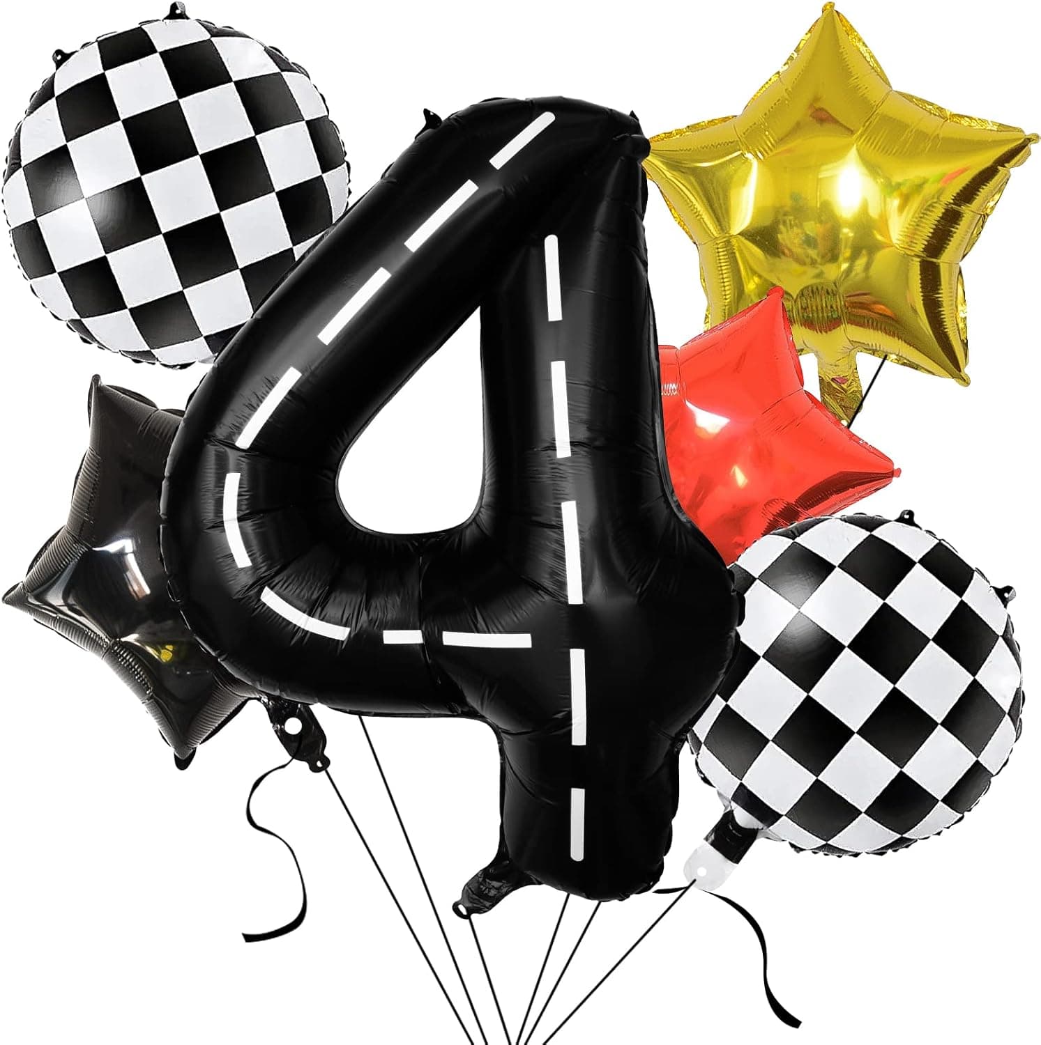 Race Car Numbers Balloon Foil Star 4st Birthday Balloons Racetrack Number Party Balloons Decoration Supplies for Boy, Girls, Racing Cars Theme Balloons Party Decor Party Favor for Birthday, Holidays