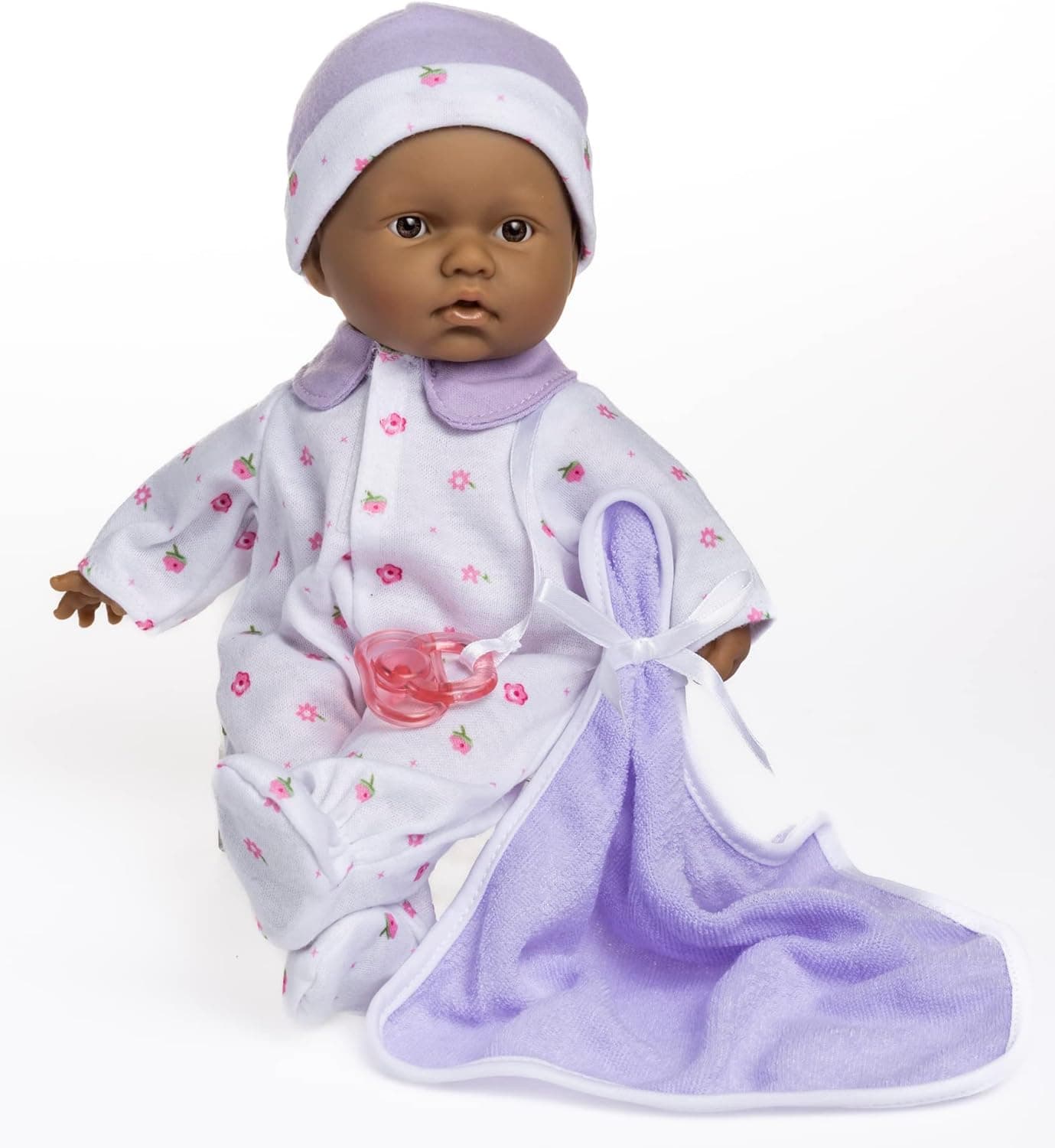 La Baby Boutique Hispanic 11 inch Small Soft Body Baby Doll dressed in Purple for Children 12 Months and older