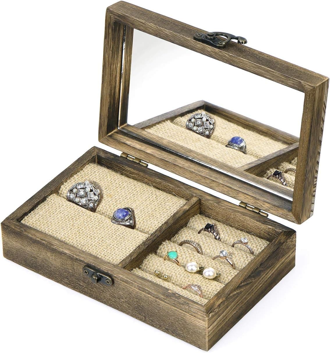 SRIWATANA Ring Box Holder, Rustic Decorative Jewelry Box Organizer for Multiple Rings