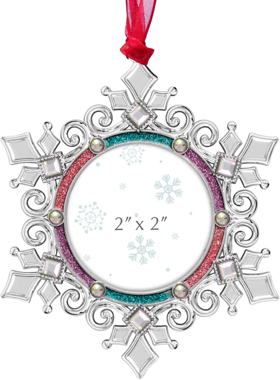 2022 Christmas Tree Ornaments -Metallic Picture Frame Hanging Home Deco Hanging Pendant Holiday Keepsake Gift (Colorful, Snowflake-A)