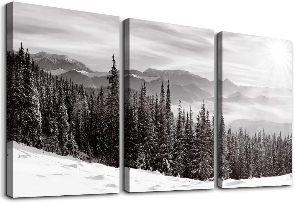 Wall Art For Living Room Family Wall Decor For Bedroom Black And White Wall Pictures Mountain Scenery Canvas Art Print Canvas Wall Painting Artwork For Kitchen Office Home Decor 12" X 16" 3 Pieces