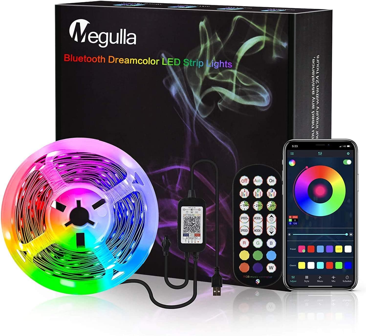 Megulla Multi-Color Bias Lighting Kit Ambient/Accent Lighting with Wireless Remote-USB LED Backlight RGB Adhesive Strip for Flat Screen HDTV LCD,Desktop Monitors -Black, Mini (39in)