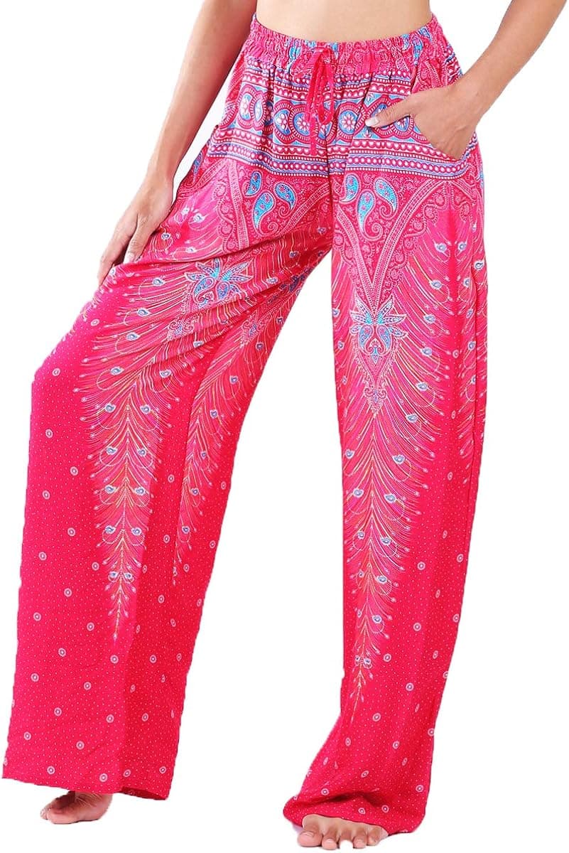 LOFBAZ Palazzo Harem Pants for Women Yoga Hippie Boho Beach Lounge Travel PJs