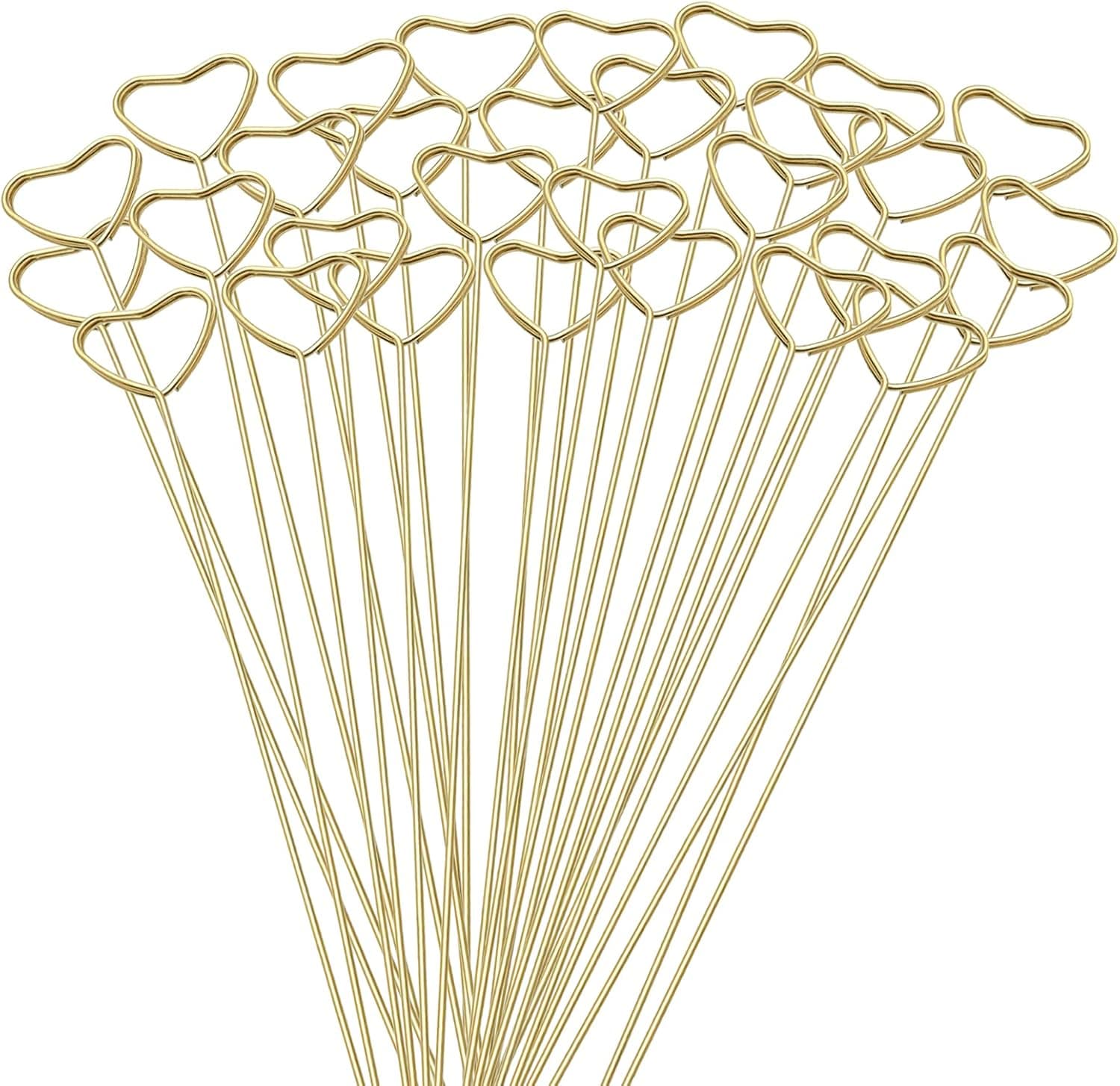 Hananona 30 Pcs Metal Floral Place Card Holder, 13.4 Inch Table Number Holders Heart Shape Flower Pick Clips for Floral Arrangement, Golden Card Holder Stick for Wedding and Party