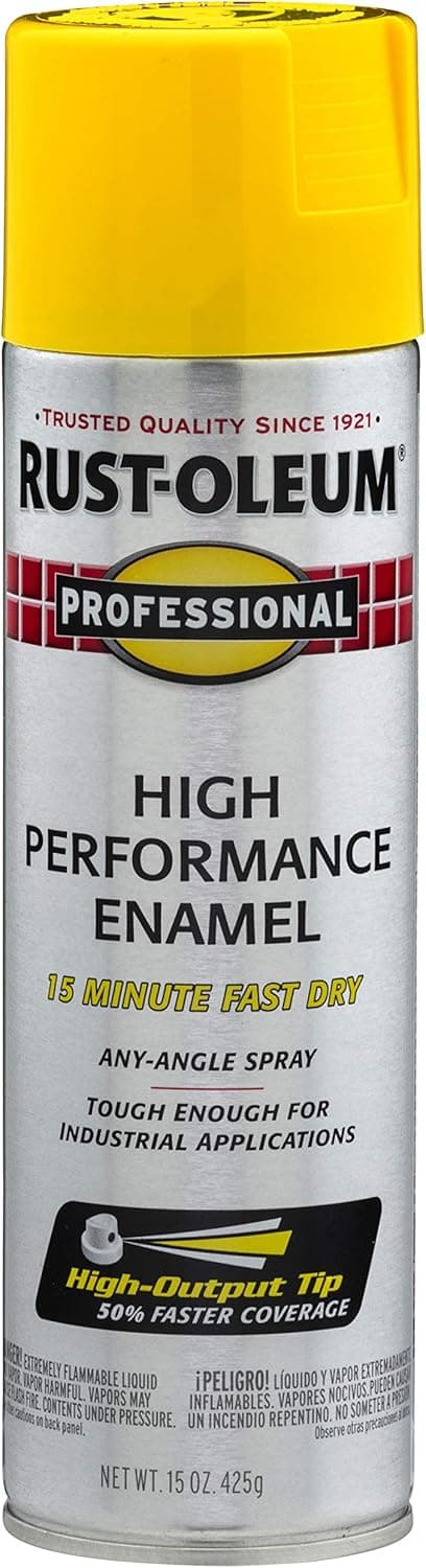 Rust-Oleum 7543838 Professional High Performance Enamel Spray Paint, 15 Oz, Gloss Safety Yellow