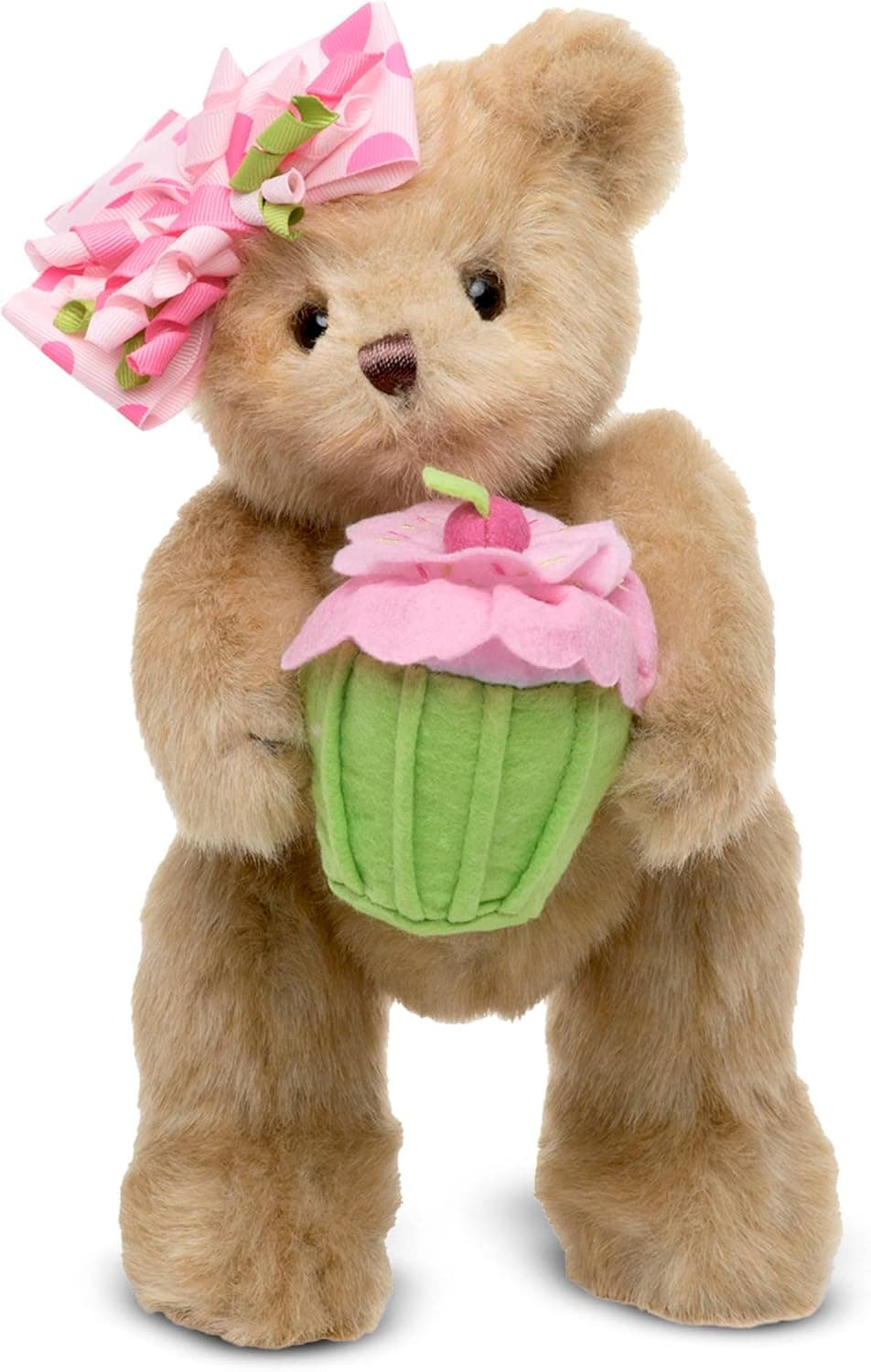 Bearington Casey The Birthday Cake Bear: 10” Tall Stuffed Teddy with Ultra-Soft Fur, Expressive Face, Adorable Hair Bow and Plush Cupcake, Machine Washable, A Special Birthday Gift for Kids or Adults