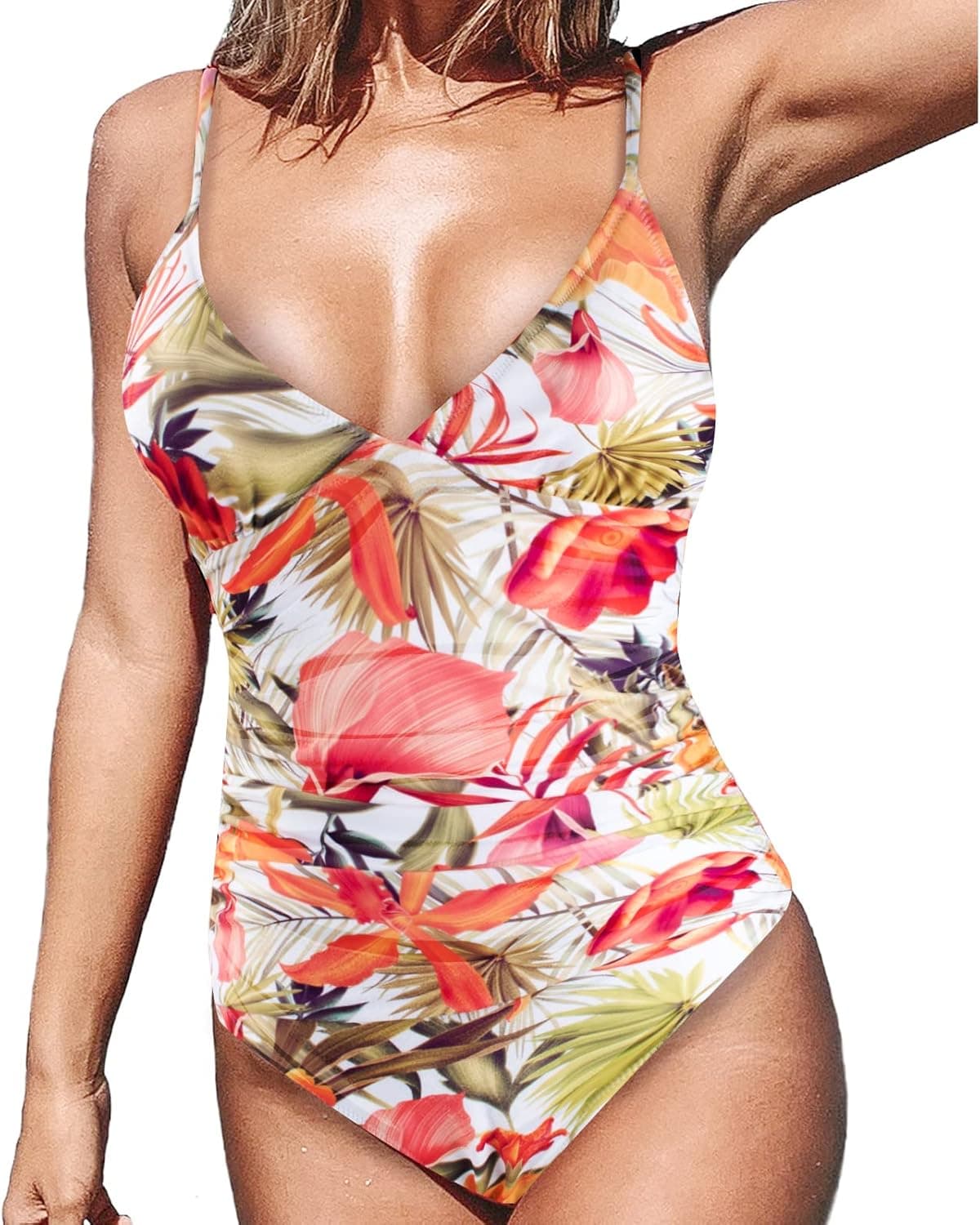PodyDot One Piece Swimsuit Deep V Neck Women's Swimwear Tummy Control Bathing Suits