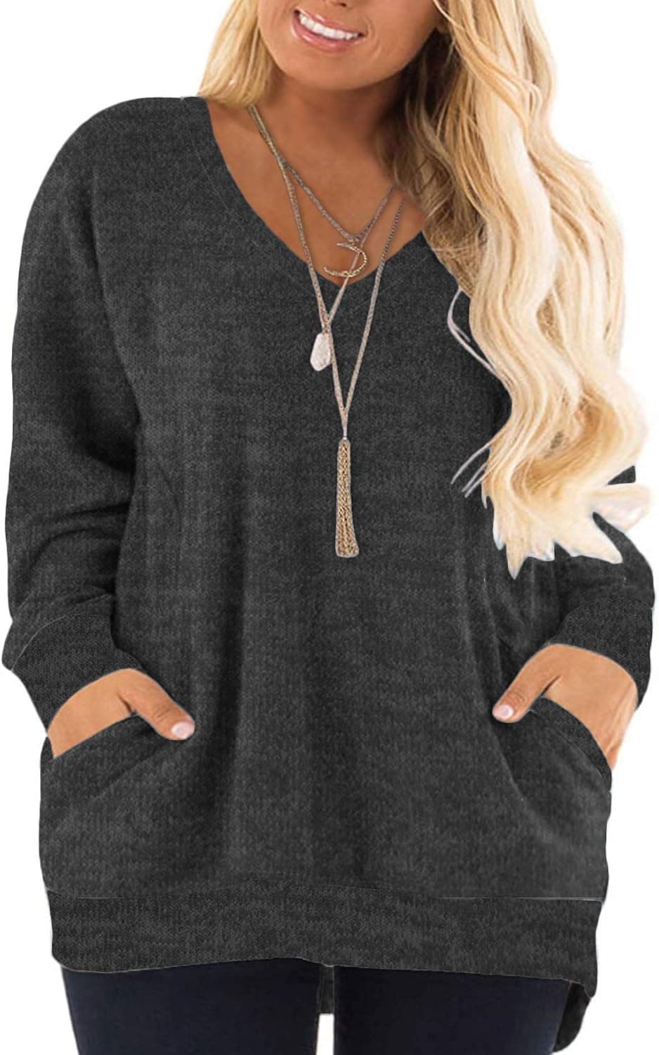 AURISSY Plus-Size Sweatshirts for Women Color Block Tops Shirts with Pocket