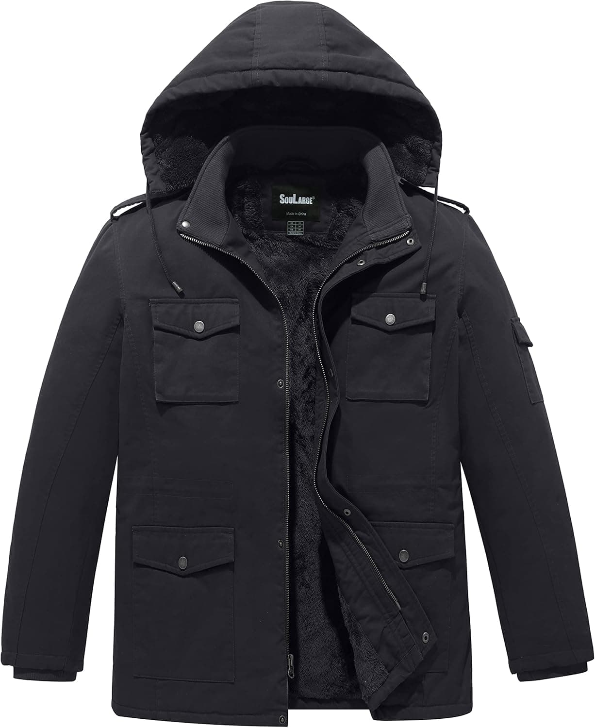 Soularge Men's Big and Tall Heavy Winter Thicken Fleece Lined Hooded Military Jacket