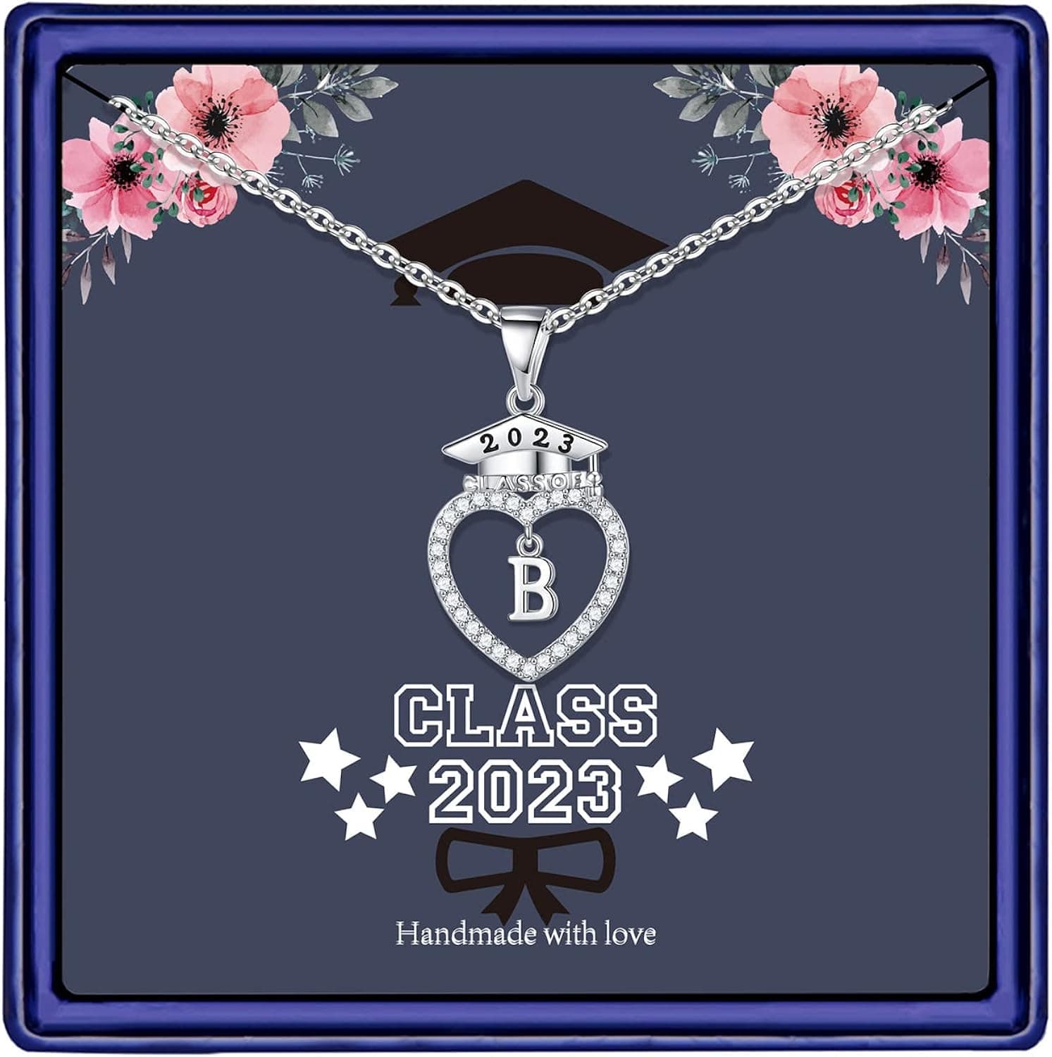 Graduation Gifts for Her 2023, Graduation Cap Necklace Class of 2023 Graduation Gifts Heart Pendant Initial Necklaces for Women Girls Graduation Necklaces High School College Graduation Gifts for Her