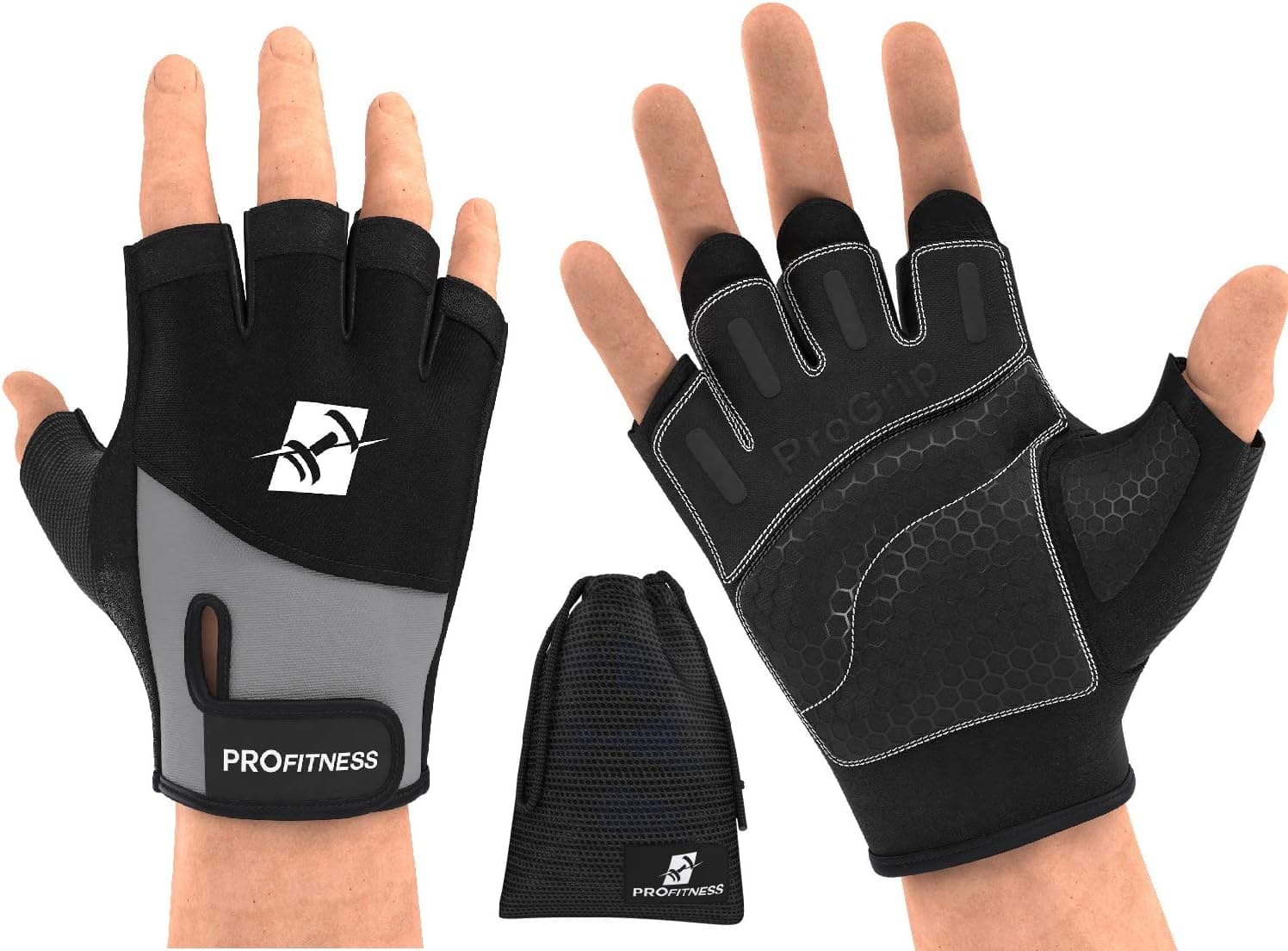 ProFitness Weight Lifting Workout Gloves - W/Non-Slip Silicone Grip Padding to Avoid Calluses - for Cross Training, WODs, Weightlifting, Gym Work Out Training - with Wrist Wrap Support for Men & Women