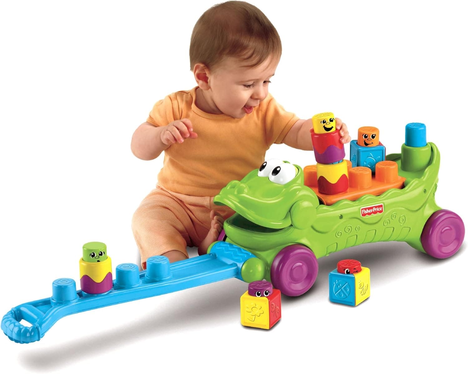 Fisher-Price Stack 'n Surprise Blocks Musical Croc Block Wagon