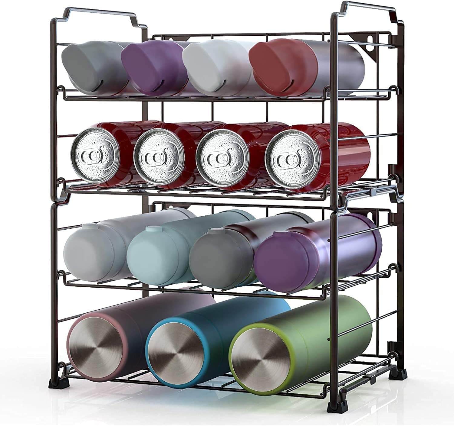 AULEDIO Adjustable Water Bottle Organizer Storage, 2-Tier Stackable Water Bottle Holder Rack, Brone (2 Pack)