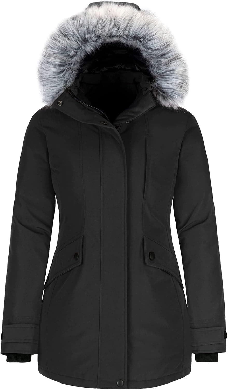 Wantdo Women's Down Jacket Water Resistant Warm Winter Parka Long Puffer Coat with Fur Hooded