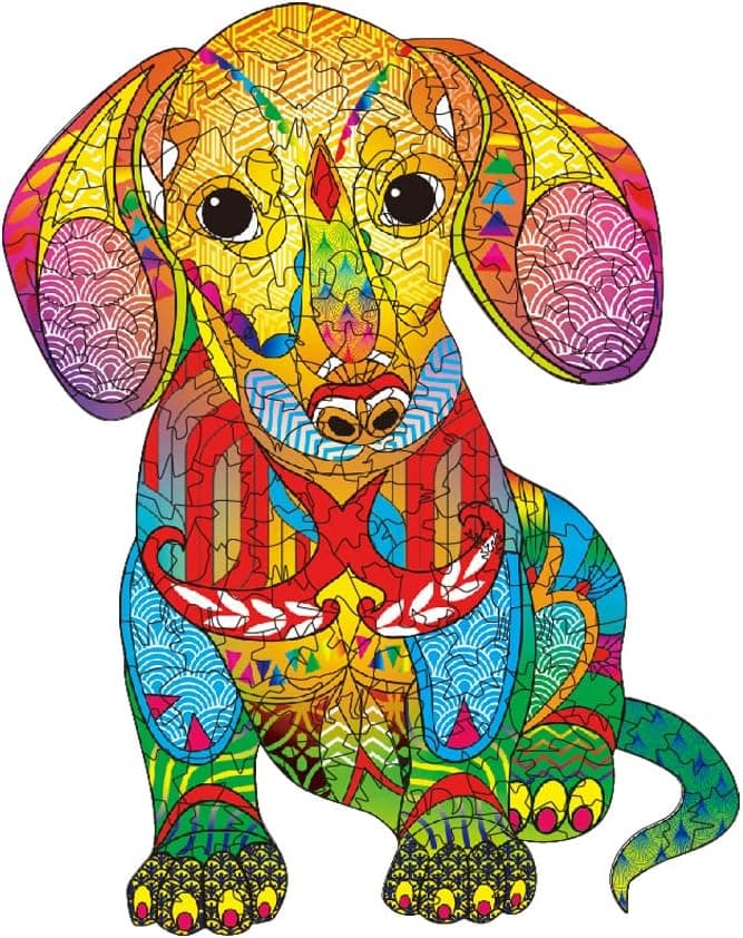 REALSUN Wooden Puzzle for Adults, Unique 215 Pieces Animals Shaped Jigsaw Puzzles, Wood Laser Cut Jigsaw Puzzle, Magic Wooden Puzzle, Best Gift and Family Games (10.9 x 13.8 inch - Cute Dog)