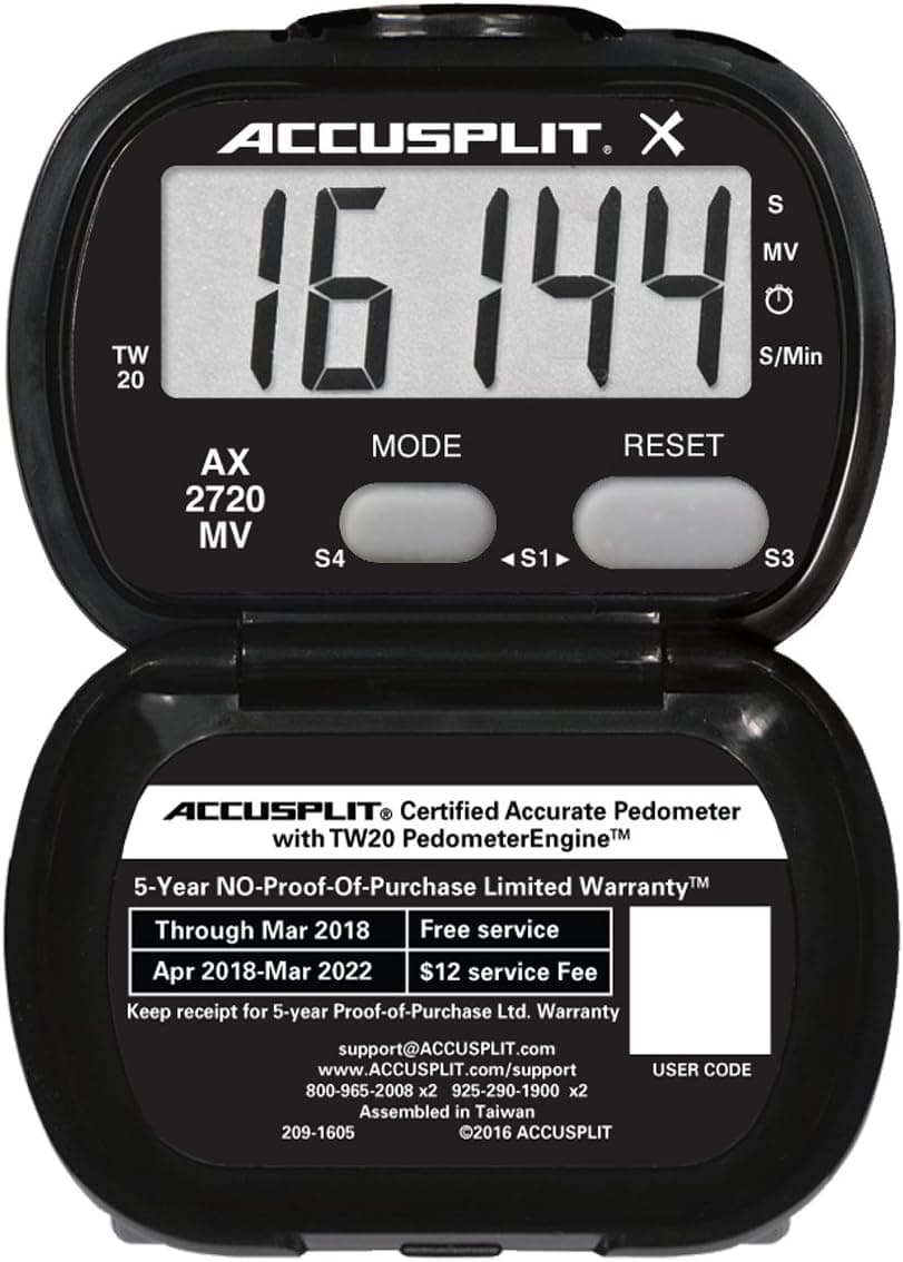 Accusplit Accelerometer Activity Tracker Pedometer with MVPA, Black