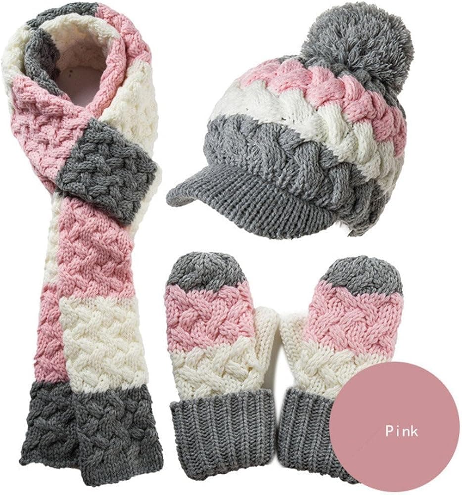 Winter Warm Women Wool Knitted Beanie Hat/Scarf/Gloves Set Earflap Hat