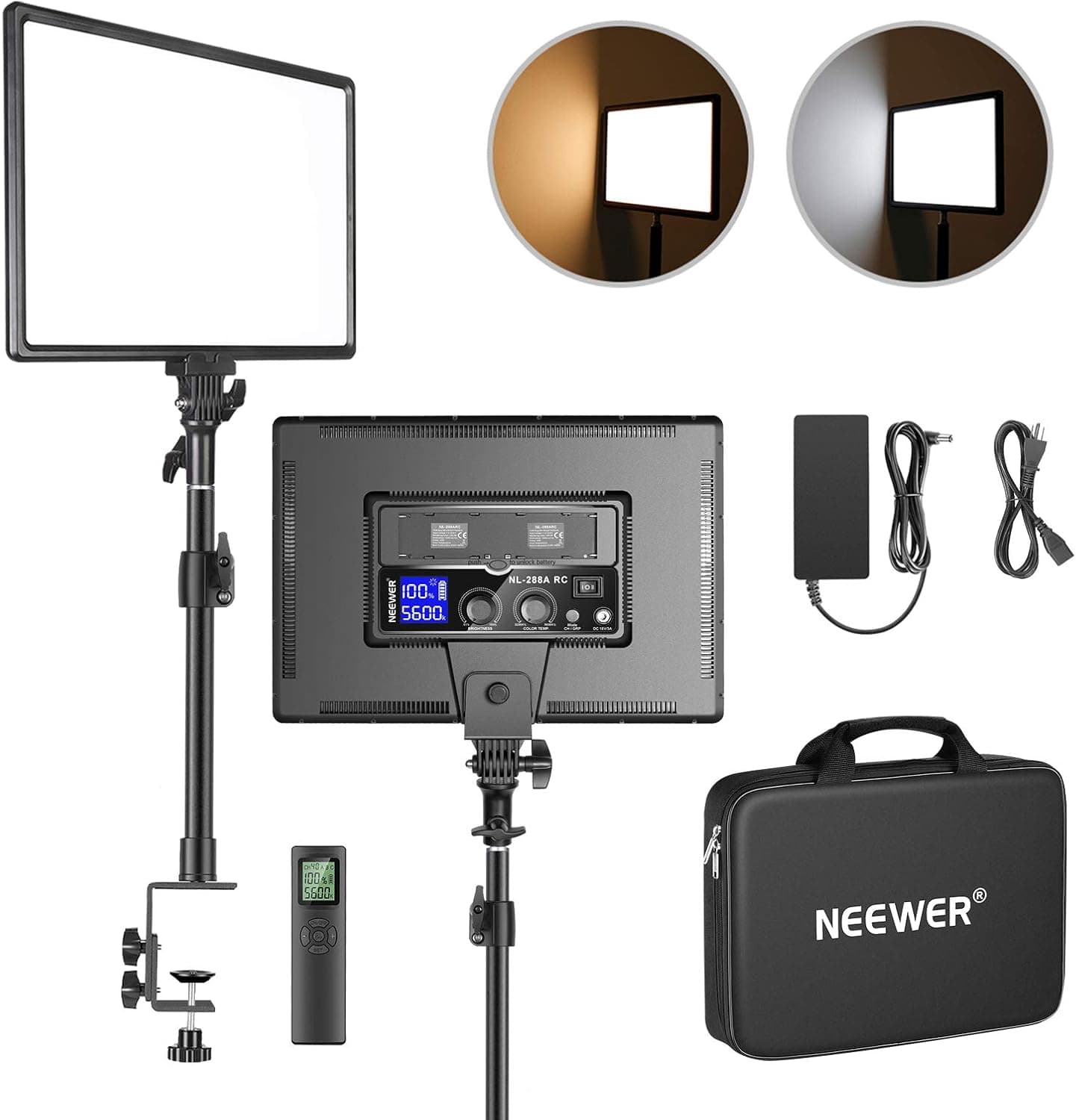 Neewer Desk Mount LED Video Light with C-clamp Stand and 2.4G Remote Kit: Dimmable Bi-Color 18" LED Panel 3200K-5600K 45W 4800Lux CRI 97+ Light for Photography YouTube Game Video Shooting Live Stream