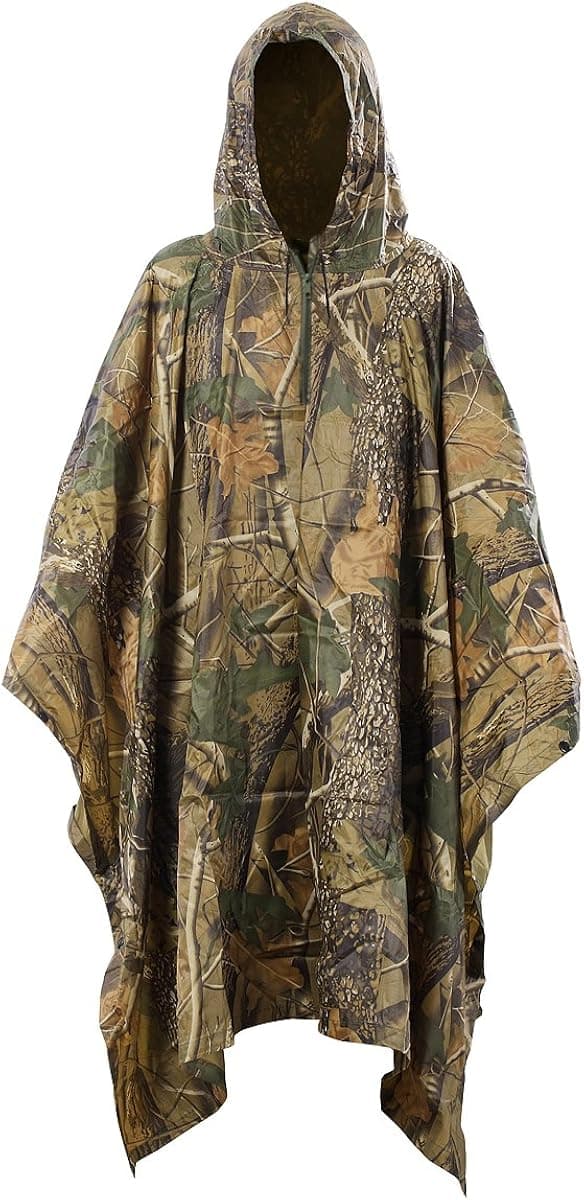 Covenov Multifunction Military Camouflage Rain Poncho Rainwear Packable Raincoat