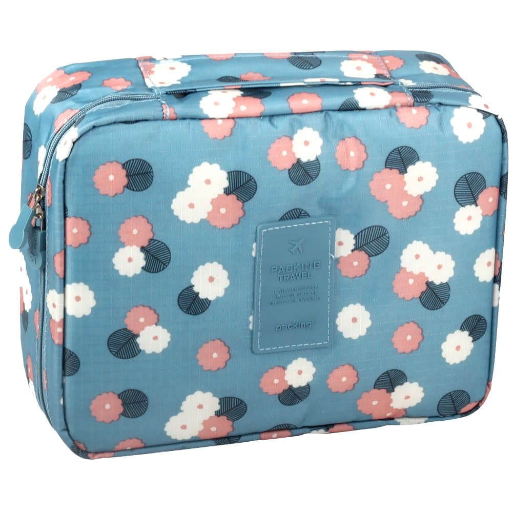 Simmer Stone Portable Travel Camping Hiking Toiletry Hanging Mens/ladies Makeup Cosmetics Wash Bag Case Organizer Holder for Women (blue flower)