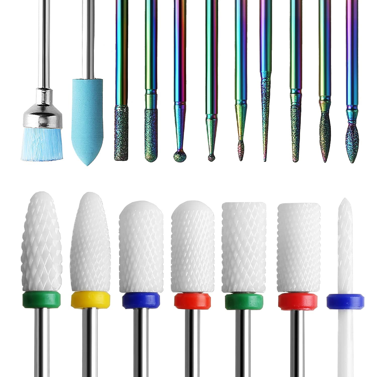 ERUIKA 18pcs Nail Drill Bits Sets, 3/32 Inch Ceramic Diamond Cuticle Electric Nail Cutter Acrylic Gel Nail Bit Kit, Cuticle Remover Crystal Nail Extension Bits for Nails Home Salon