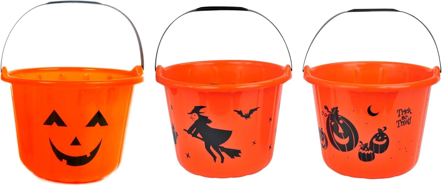 Family Holiday Halloween Trick-or-Treat Candy Pail Buckets 9" (Pack of 3)