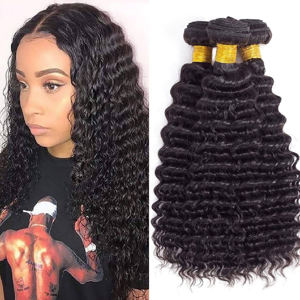 12A Brazilian Deep Wave Human Hair 3 Bundles 14" 14" 14" Pineapple Deep Wave Bundles 100% Unprocessed Virgin Remy Hair Bundles Deep Curly Human Hair Weft for Black Women Natural Color