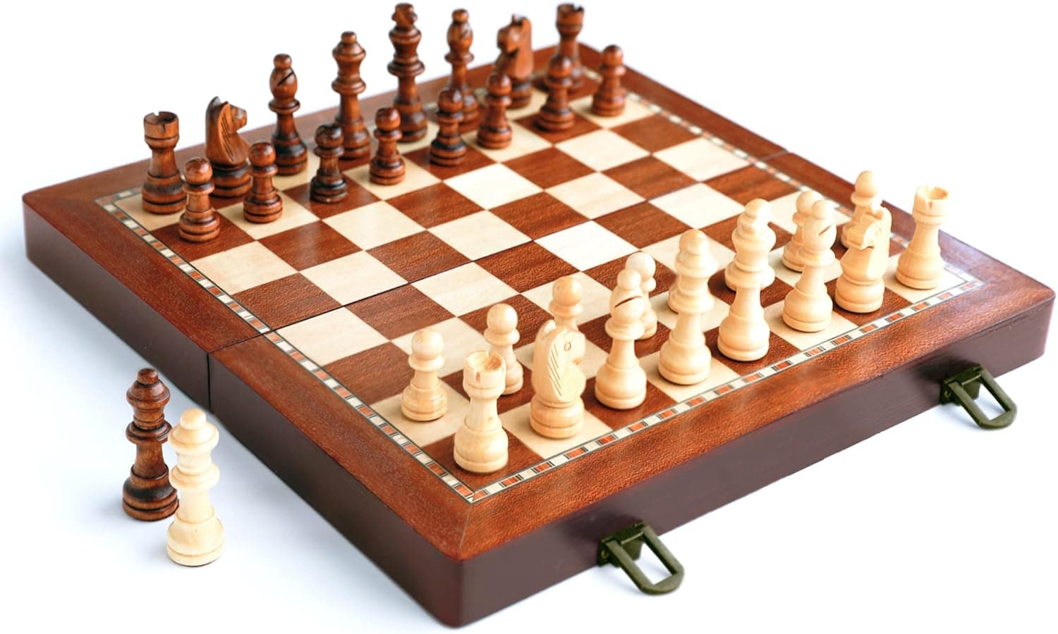 QueenSide 15" Magnetic Wooden Chess Set with Folding Chess Board & Staunton Chess Pieces, 2 Extra Queens, Portable(39x39cm)
