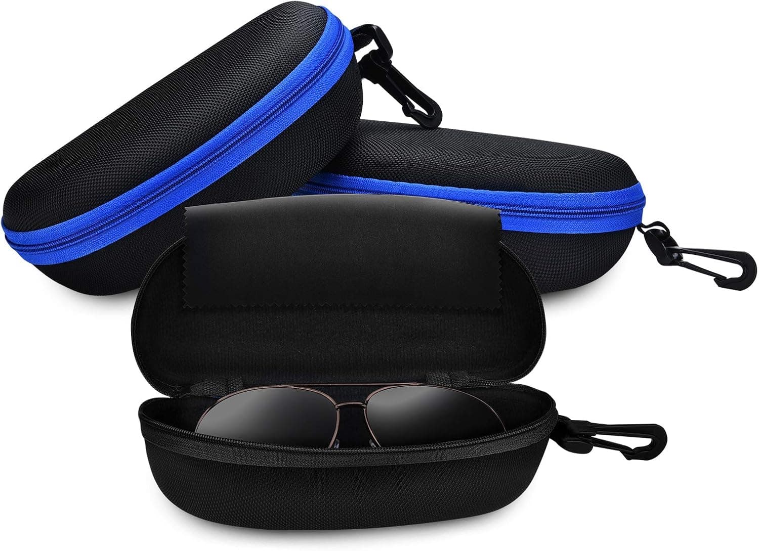 Lozom Sunglasses Case,(3 Pack) RayLove Portable Travel Zipper Eyeglasses Case Hook