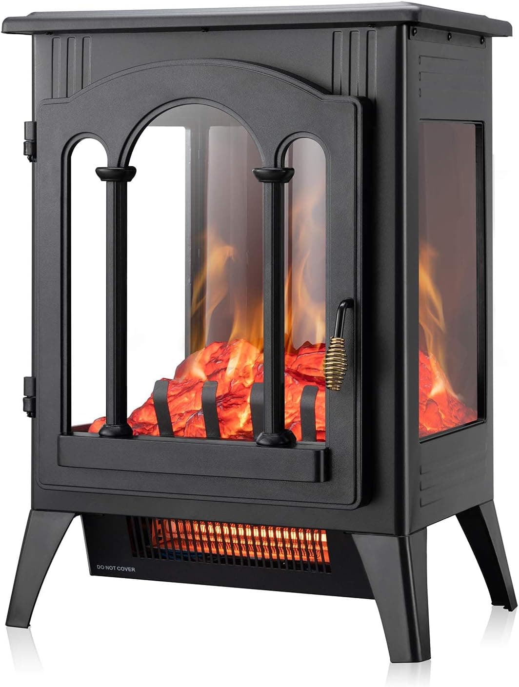 Xbeauty Electric Fireplace Stove, Freestanding Fireplace Heater with Realistic Flame, Indoor Electric Stove Heater, Portable, Infrared, Thermostat, Overheating Safety System, 1000W/1500W(16 Inch)