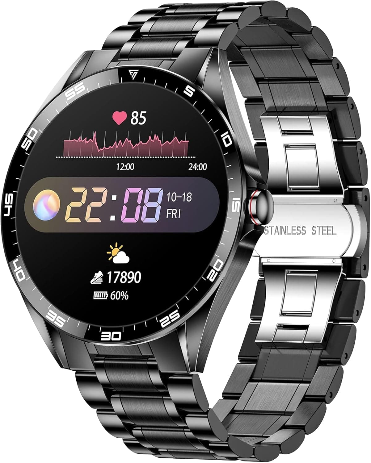 SIEMORL Smartwatch for Men for Android and iOS Phones,Fitness Tracker IP67 Waterproof Call Notification Smartwatch with Heart Rate Sleep Monitor,Activity Tracker Pedometer Smartwatch for Men Black