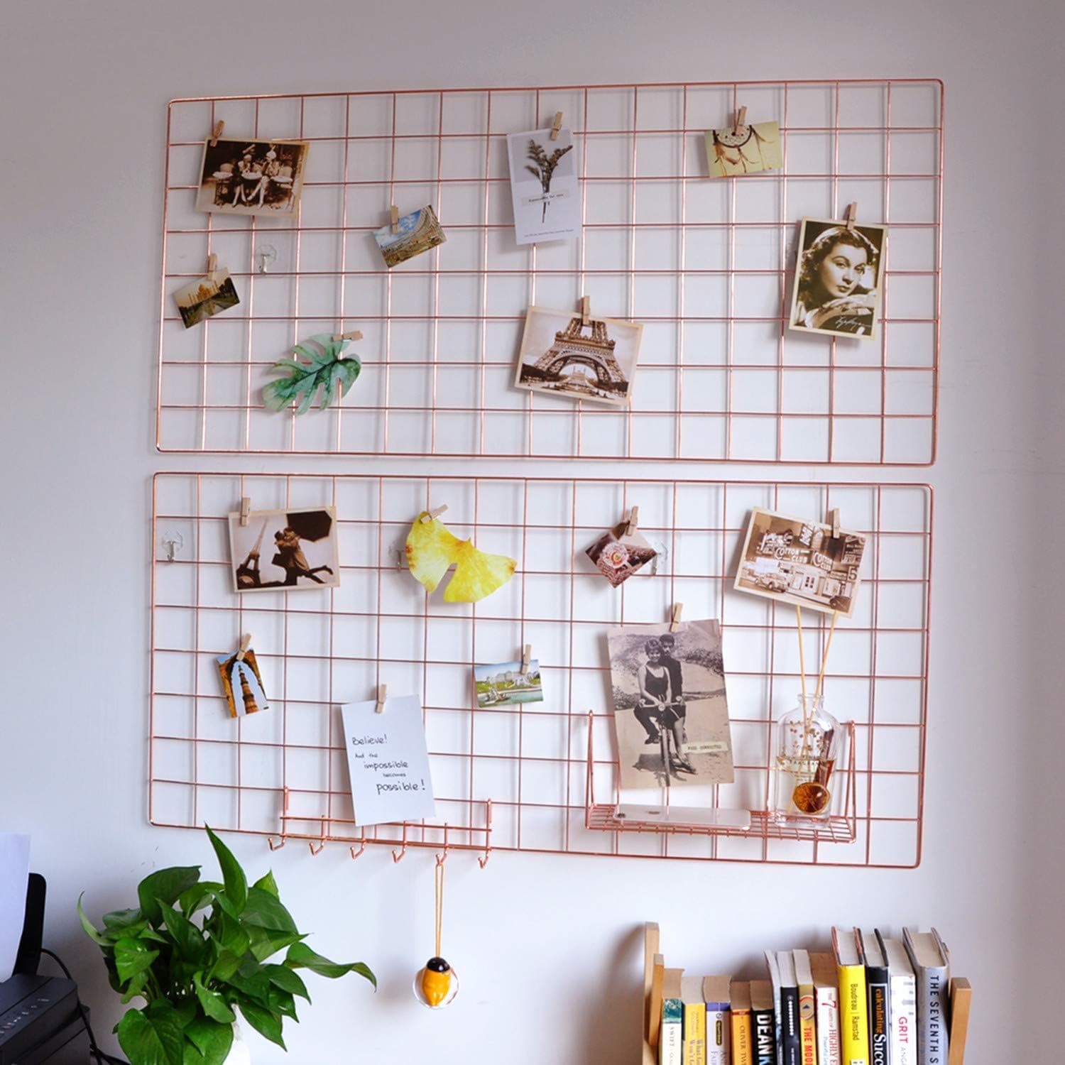 Yash Metal Wire Grid Panel, Display Organizer, Postcard, Wall Artwork Display for Home Office Living Room Dorm Room, Kitchen Storage Grid Wall, 37.4" X 17.7", Pack of 2 Pcs, Rose Gold
