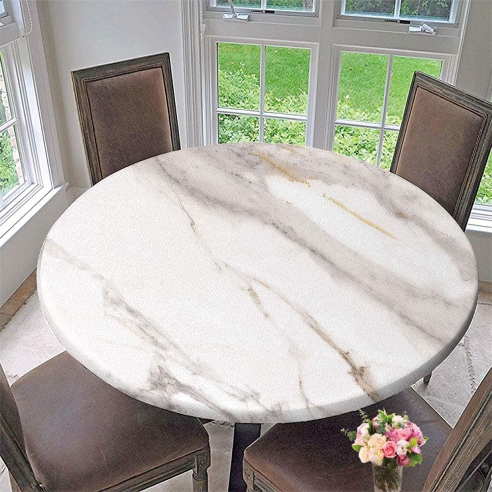 SUPNON Elastic Edged Round Tablecloth White Marble Texture Background Decorative for Holiday, Dinner Parties, Special Occasions SW01991 63"
