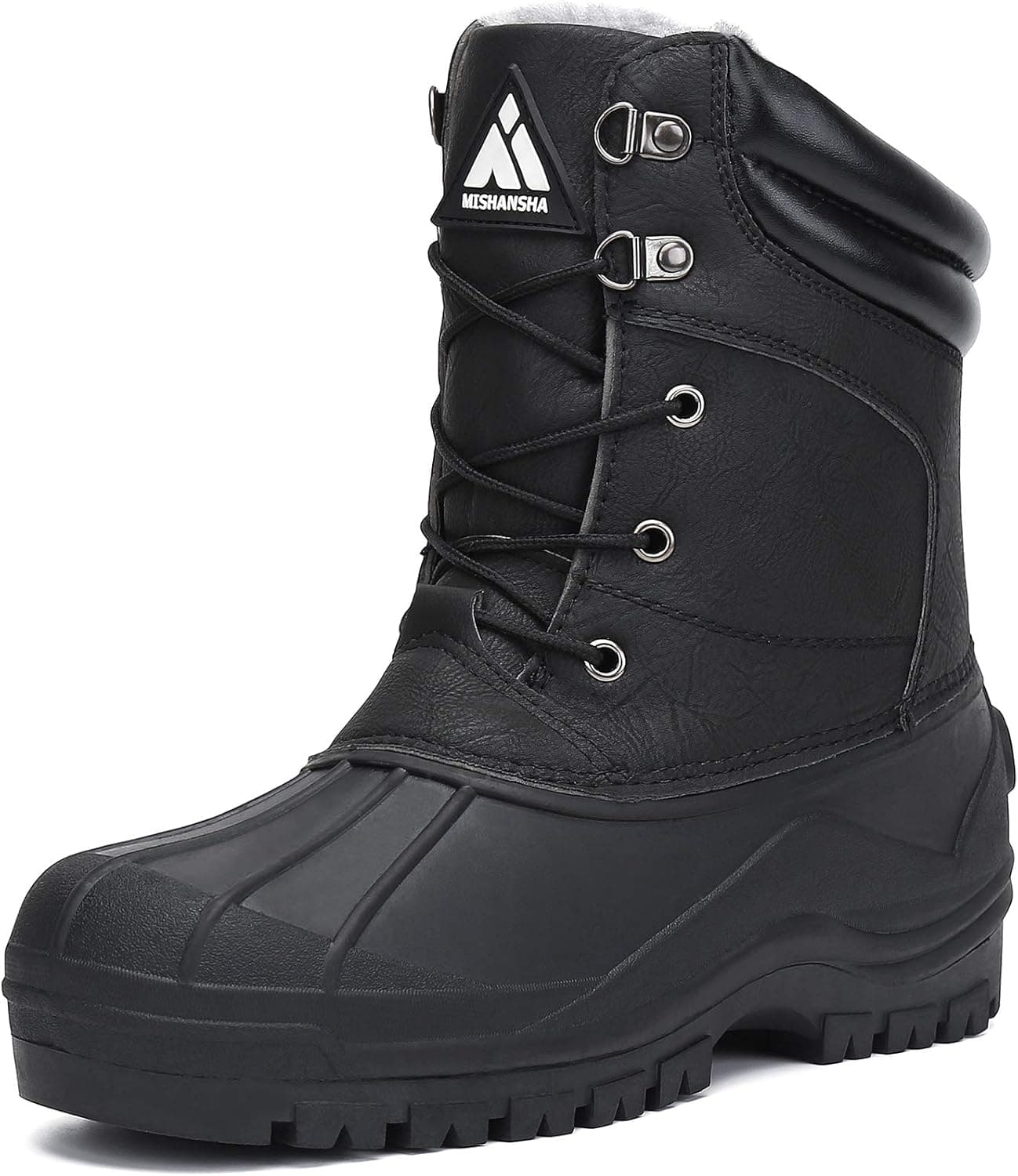 Mens Insulated Waterproof Hiking Snow Boots Warm Mid Calf Winter Boot Outdoor Cold Weather Work Boot Shoes Non Slip Black 8
