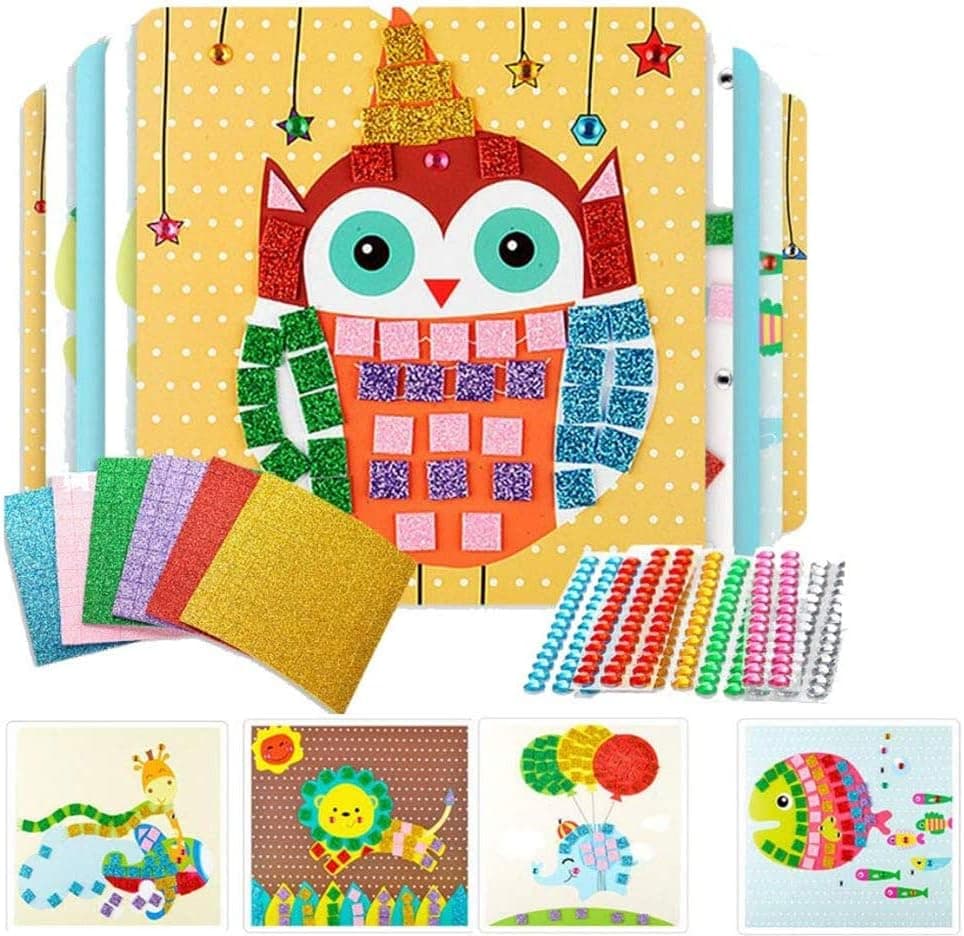 Here Fashion DIY Diamond Art Crafts for Kids - Animal Friends Shimmer and Shine Sparkle Mosaics Handmade Art Crafts for Toddler (10 Pack)