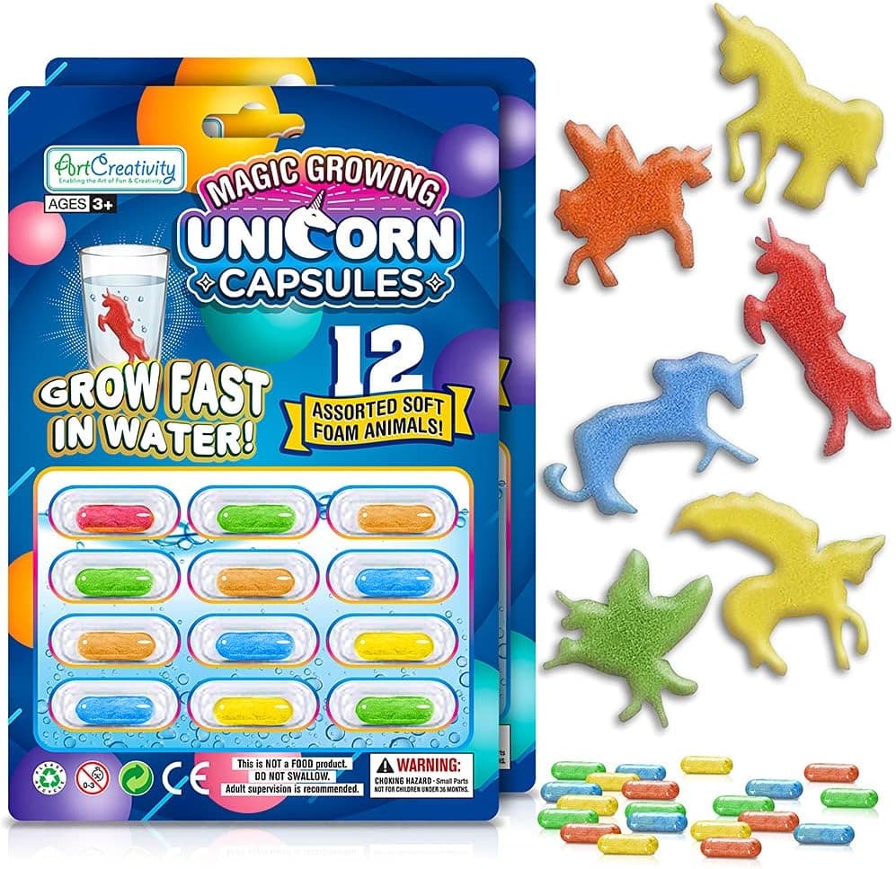 ArtCreativity Magic Growing Unicorn Capsules - Grow in Water - 2 Packs with 12 Expanding Animals Capsules Each - Cute Color Variety - Kids’ Birthday Party Favors, Contest Prize or Gift Idea