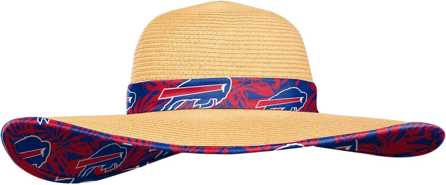 FOCO Women's NFL Team Logo Ladies Floral Straw Sun Hat