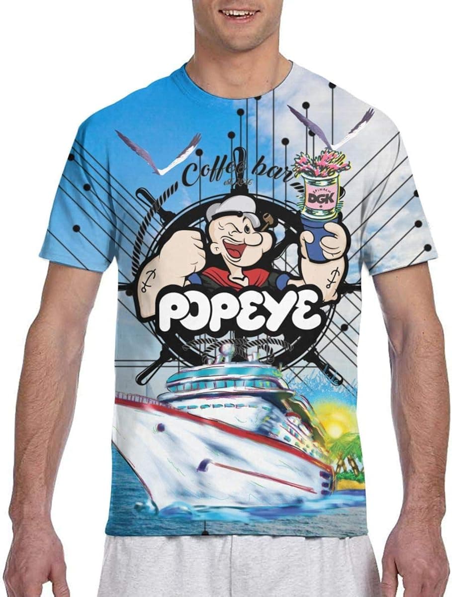 Popeye Men's T-Shirt Graphic Leisure Round Neck Short Sleeve Shirt Top Teen Gift for Vacation Sports