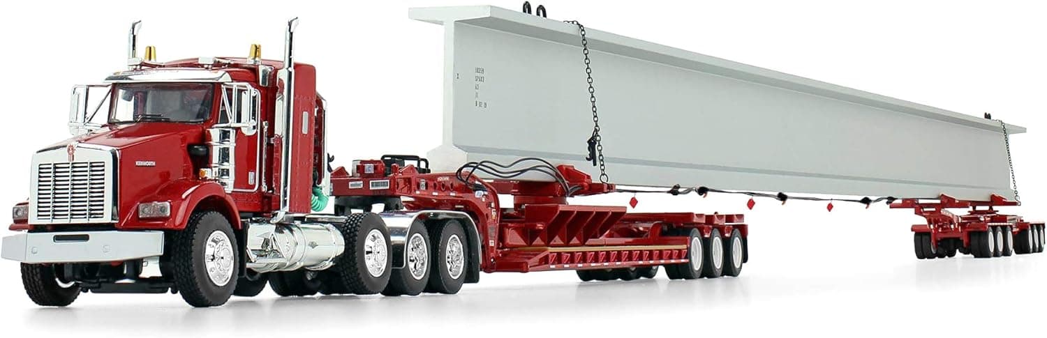 Kenworth T800 w/Fontaine Magnitude Lowboy Trailer & Bunk, Cradle & Elk River & Bridge Beam Section Load Red and Red 1/64 DCP/First Gear 60-0741