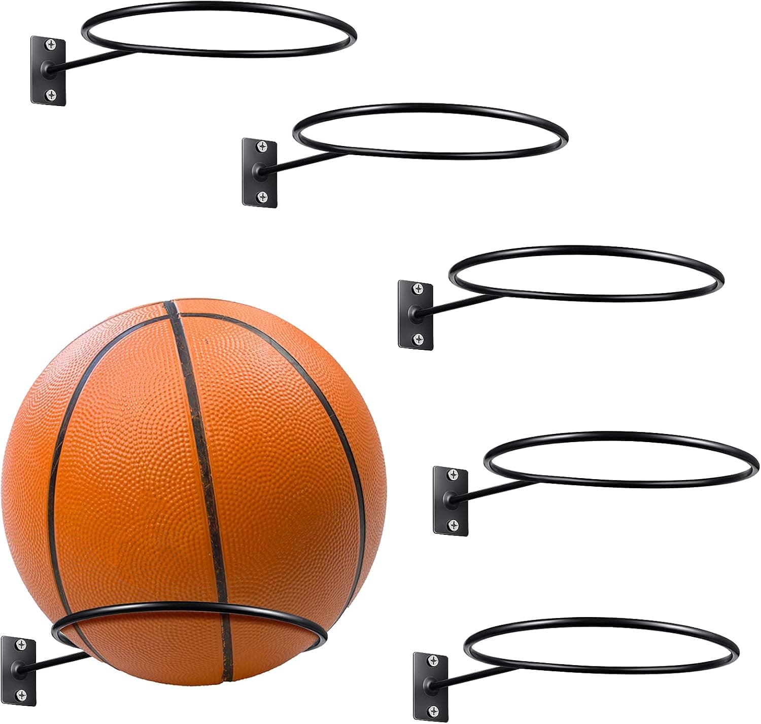 Threan Mounted Ball Wall Storage Display Ball Storage Universal Ball Rack Metal Ball Holder Black Ball Rack Holder for Basketball Football Volleyball Soccer Storage Display