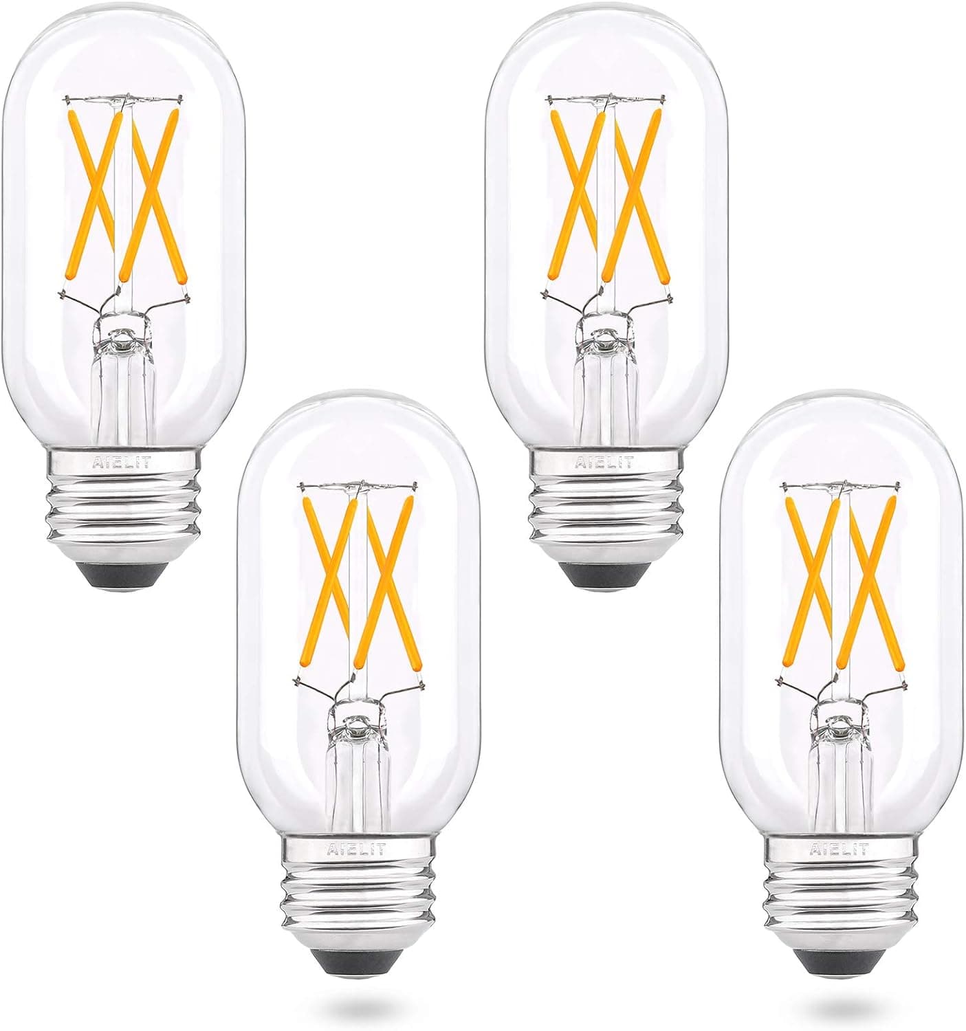 AIELIT Dimmable T45 LED Edison Bulb,2700K Warm White, 4W Antique Tubular LED Filament Bulbs, 400lm 40 Watt Equivalent E26 Medium Base Tube Lamp for Ceiling Fan Pendant Lights, 4-Pack