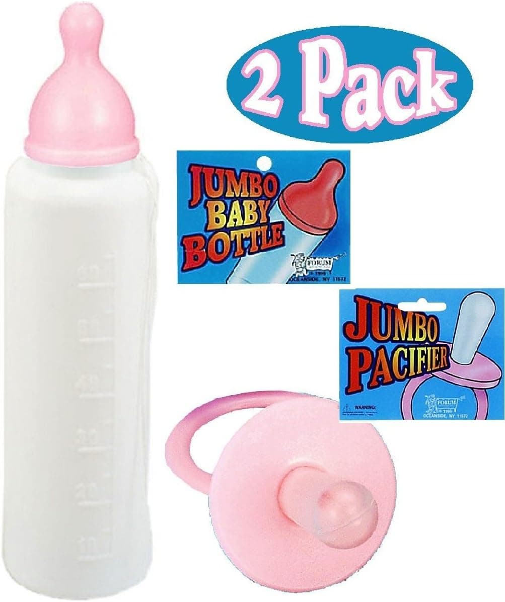 Forum Novelties Jumbo Baby Bottle & Baby Pacifier Gift Set Bundle - 2 Pack - Pink