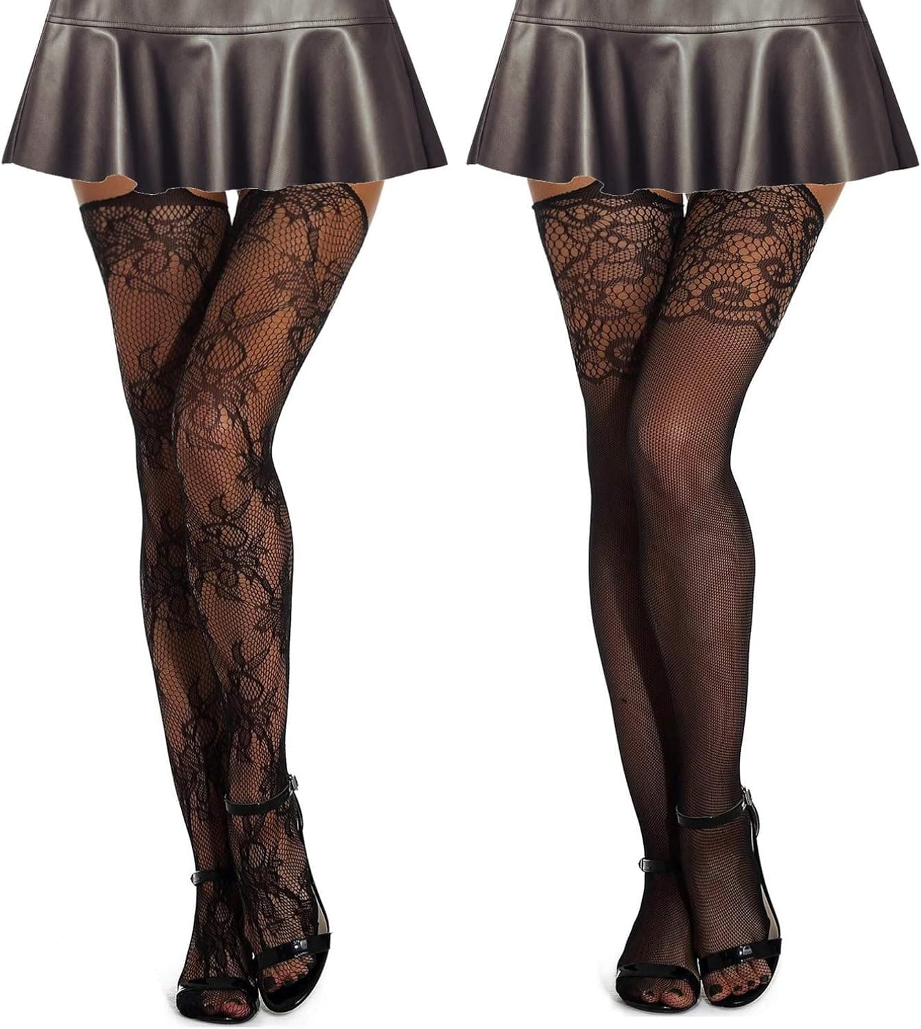MengPa Fishnet Stockings Thigh High Suspender Tights Pantyhose for Women Black (Suspender-Black-F) 59-60-Q
