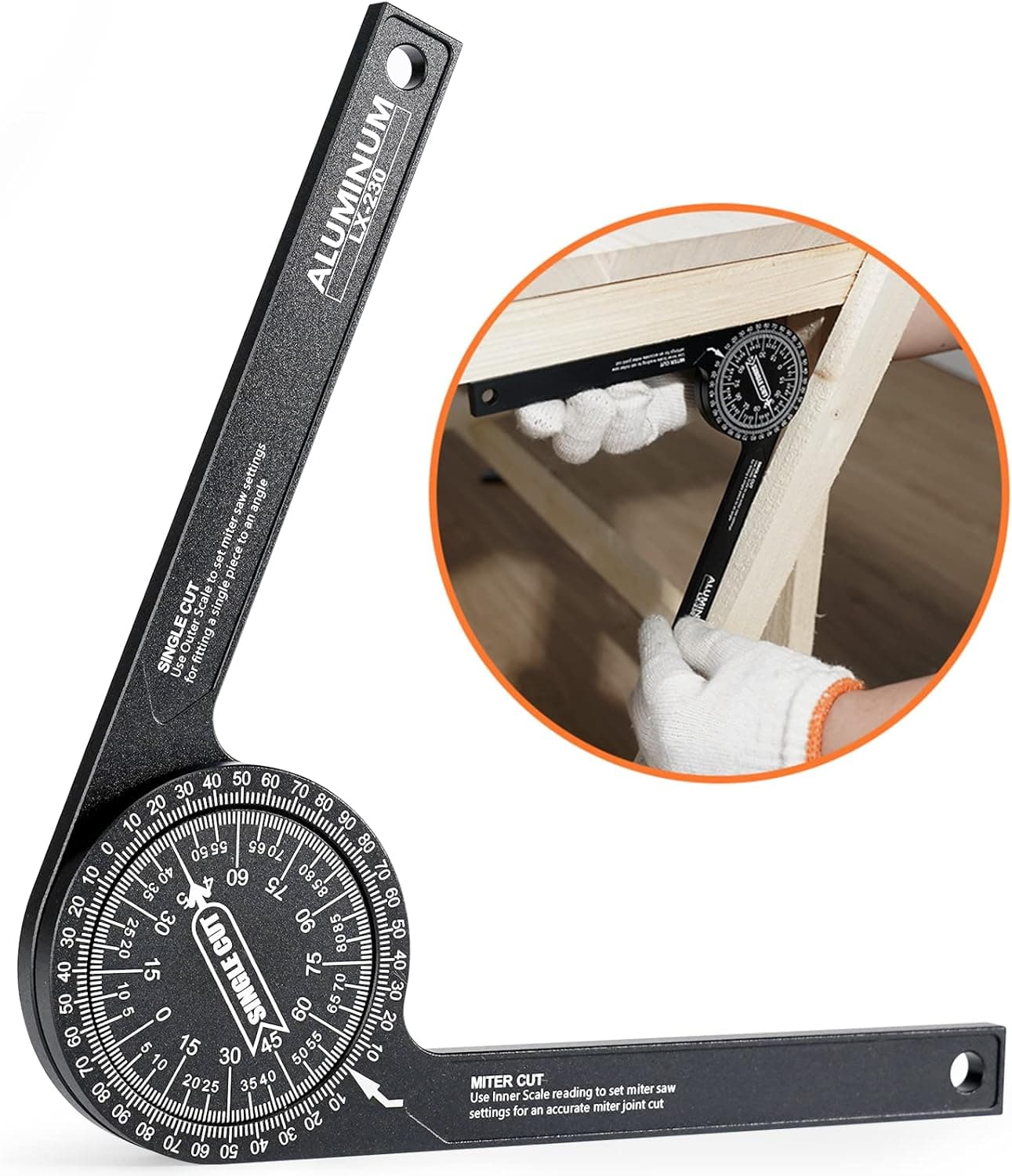 Miter Saw Protractor Angle Finder, 360 Degree Rotation Function, 7.3 inch Construction Protractors for Woodworking and All Building Trades