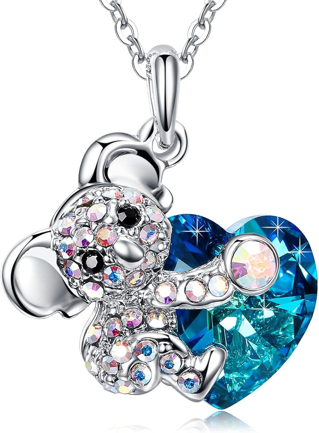 MEGA CREATIVE JEWELRY Koala Bear Blue Love Heart Pendant Necklace for Women with Crystal Jewelry Gifts for Mom Girls Sister Her