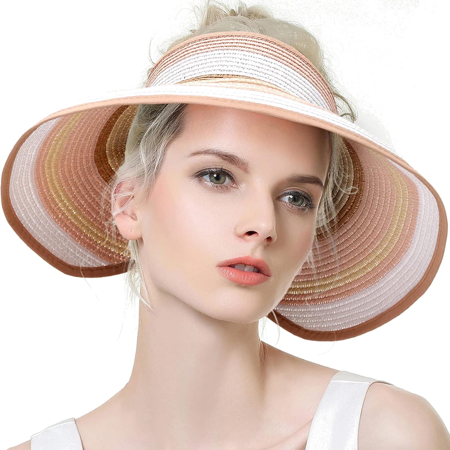 Womens Sun Visor Hat Straw Visors for Women Foldable UPF50 UV Protection Wide Brim Beach Hats Adjustable