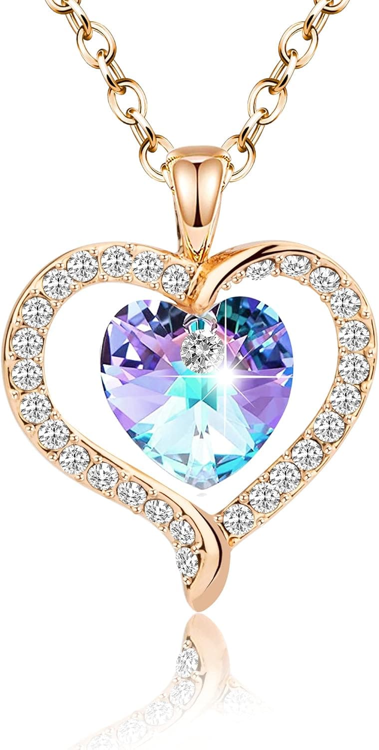 Trikotnik Fashion Love Heart Necklace for Women, 18K Gold Plated Simulated Crystal Pendant Necklace Cubic Zirconia Necklace Jewelry, Mother's Day Christmas Gifts for Her